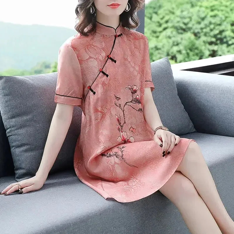 Large Size XL-5XL 2024 New Loose Fashion Modern Cheongsam Dress Women Short Sleeve Qipao Traditional Chinese Style Clothes 2492 - Seprincess