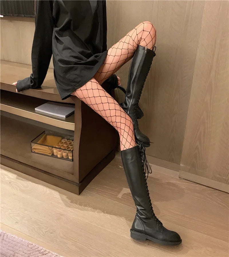 Women's Sexy Fishnet Stockings Fish Net Pantyhose Mesh Nylon Tights Lingerie Skin Thigh Long High Stocking Fishnet Hosiery