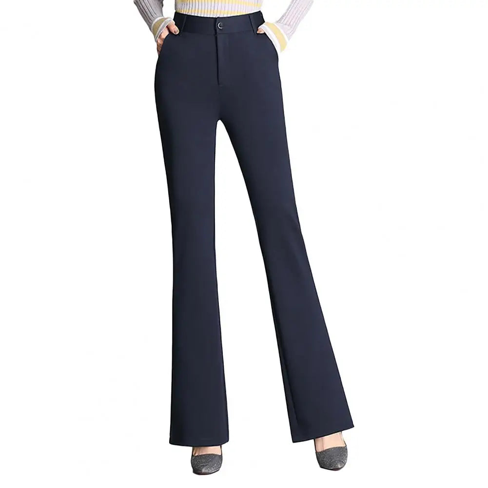 Women Trouser High Elasticity Comfortable Zipper Crotch Casual Loose Slim Flared Trousers Formal Wear Long Trousers Slim