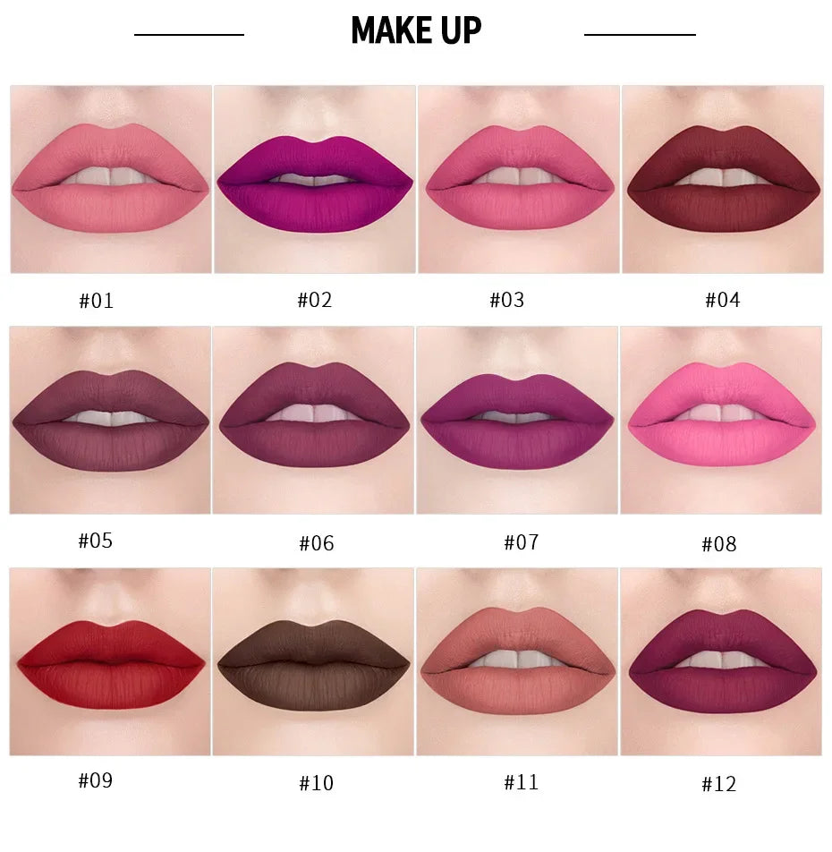 Velvet Smooth Matte Lipstick,Sexy Rose Purple Lipgloss Matte 12 Colors Lip Gloss Velvety Lip Makeup Gift for Girls and Women - Seprincess