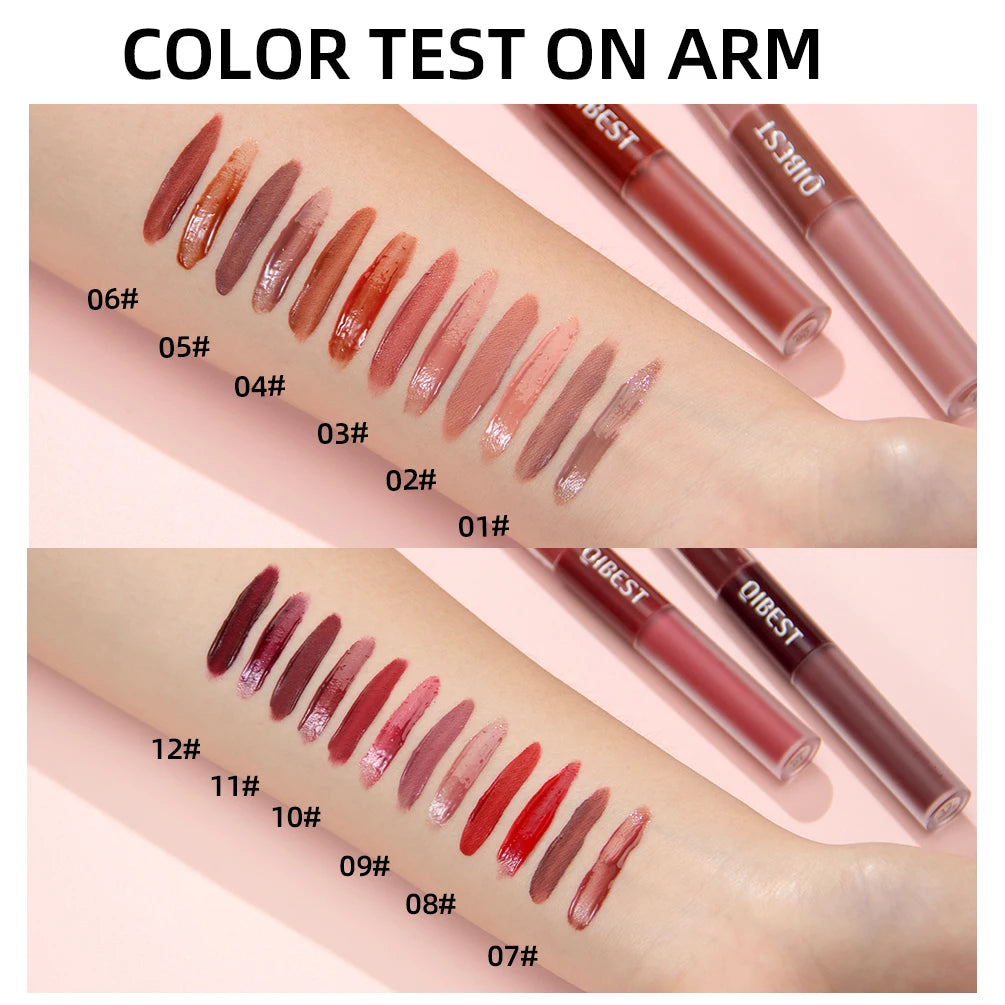 QIBEST 2023 New Double Head Matte Velvet Liquid Lipstick Waterproof Double End Mirror Lip Glaze Moisture Lip Makeup 2 In 1 Stick - Seprincess