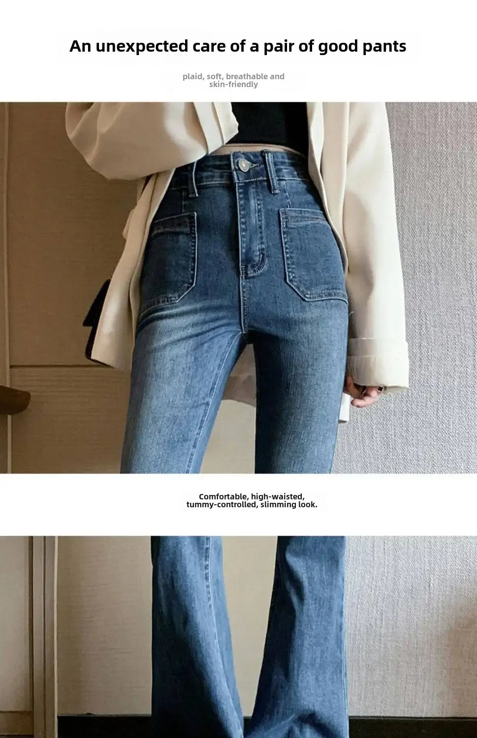 Vintage High-waisted Slimming Jeans Women's Autumn Winter New Style Versatile Long Pants Flattering Slim Fit Smooth Silhouette