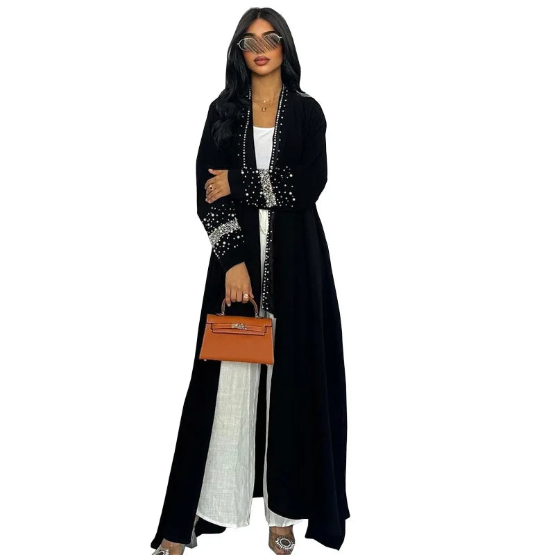 Eid Muslim Diamond Pearls Abaya for Women with Scarf  Abayas Jalabiya Party Dresses Dubai Kaftan Vestidos Largos Long Robe 2024 - Seprincess