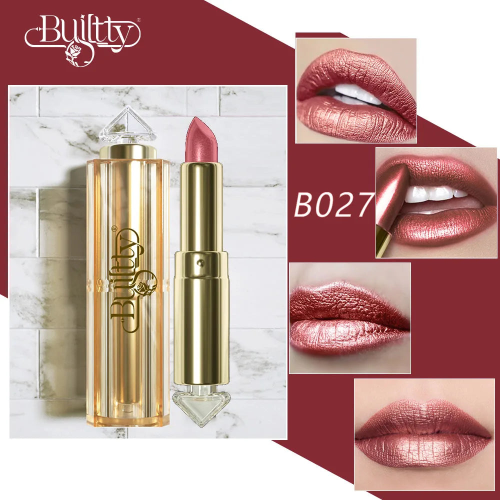 BUILTTY Korean Glitter Pearl Dropshiping Lipstick Matte Nude Color Long Lasting Waterproof Wholesale Price Red Pink Purple - Seprincess