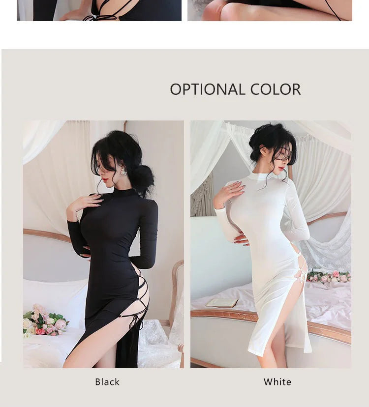 Lingerie dress Tight strap backless slit long skirt sexy adult large xxxl dresses sexy costume woman latex dress party dresses - Seprincess