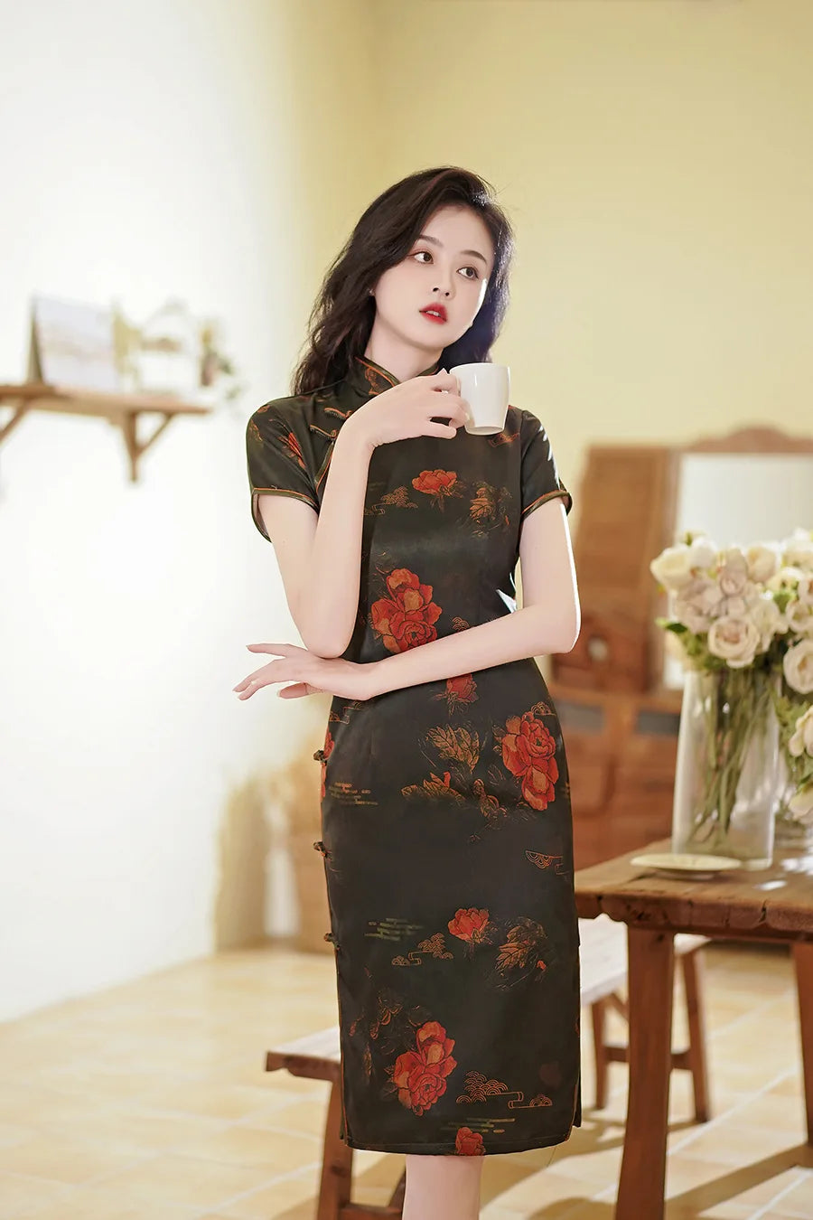 Chinese Style Dresses Women Green Print Cheongsams Elegant Chinese Traditional Dress Satin Vestido Chino Oversize 3Xl4Xl Qipao - Seprincess