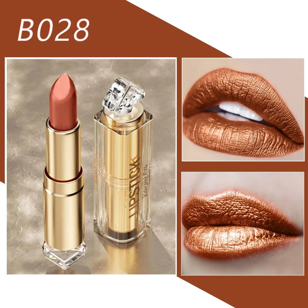 12 Colors Korea Matte Glitter Lipstick Pink Nude Matte Gliter Waterproof Kissproof Glitter Flip Lipstick Orange Dropshipping - Seprincess