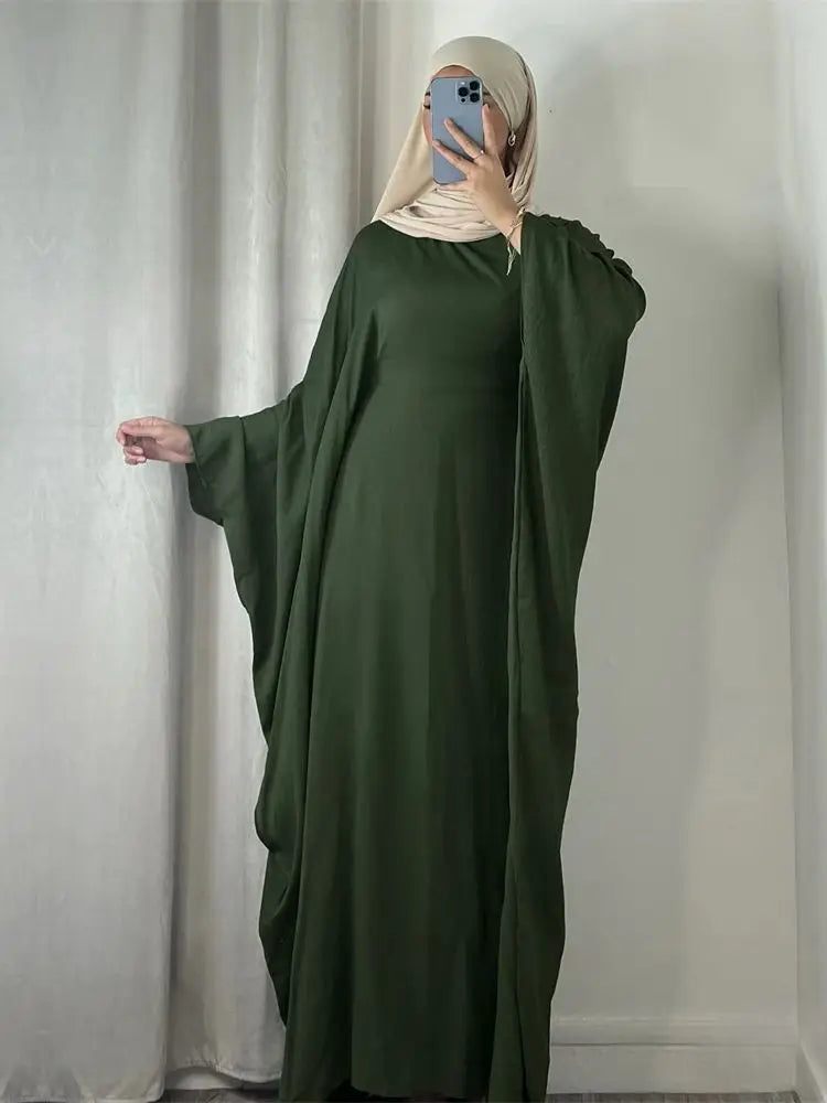 Summer Soft Crepe Like Linen Khimar Butterfly Batwing Abaya Dubai Luxury 2024 Islam Muslim Kaftan Modest Dress For Women Kebaya - Seprincess