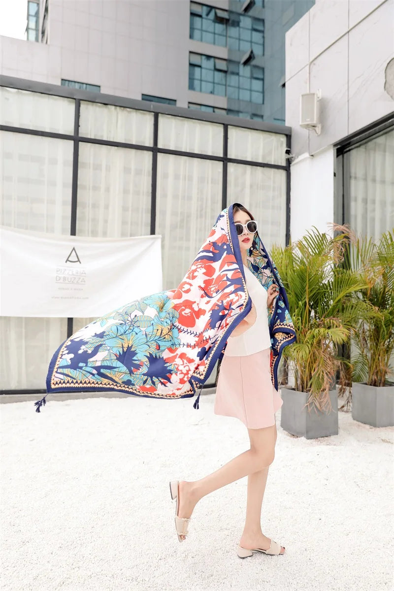 2018 New 90x180cm Twill cotton Pareo Beach Cover-Ups Women Large Beach Dress Bikini Bathing Swimwear Cover Up Sarong Wrap Scarf - Seprincess