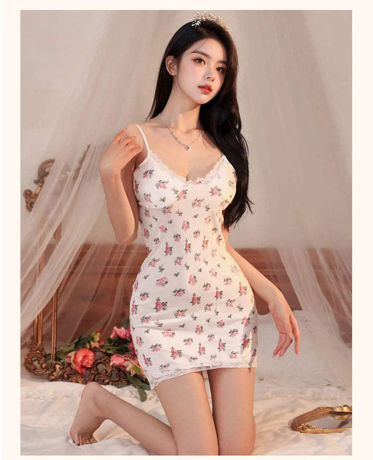 Sex Dress Floral suspender lace tight fitting hip hugging short skirt fetish sexy outfits lingerie Party dress Women's dress xxx - Seprincess