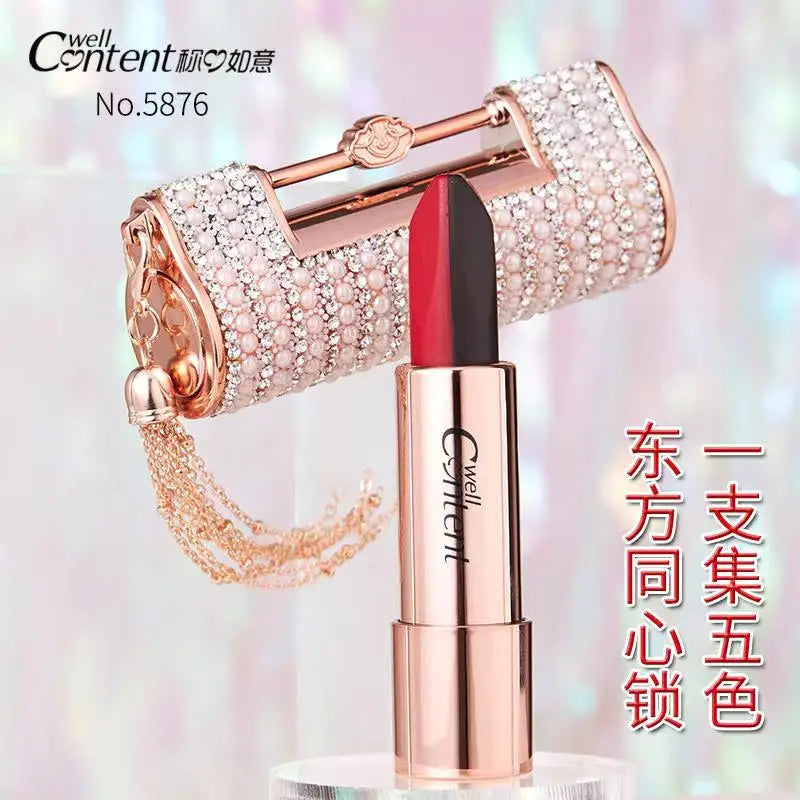 5 in 1 Oriental Classical Beauty Concentric Lock Lipstick Matte Pigmented Waterproof Makeup Silky Touch Charming Cosmetic - Seprincess