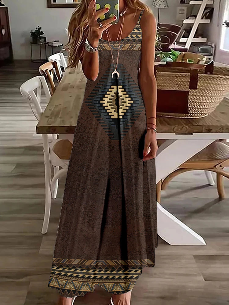 Summer Casual Everyday Women's Halter Dress Vintage Ethnic Print Dress Street Fashion Sleeveless Dress Holiday Party Long Dress - Seprincess