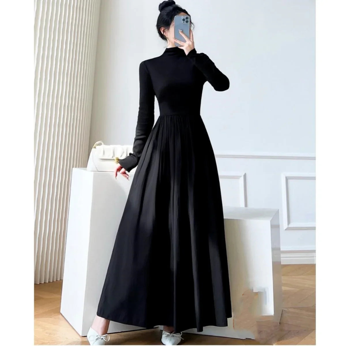 2024 New Slim Long Sleeve Elegant Dress Autumn Winter Thin Casual Temperament Pullovers Women's Clothing Office Lady Simplicity - Seprincess