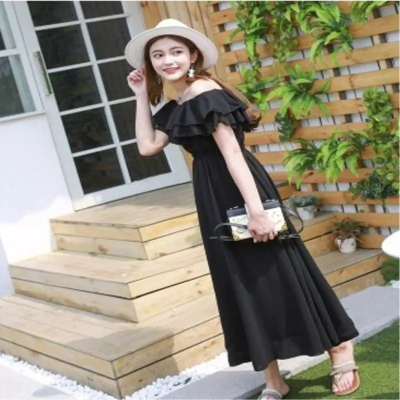 Women's Summer Beach Style Chiffon White Long Dress Lady Graceful Fairy Layers Ruffles Off-Shoulder Dresses Evening Party Gown - Seprincess