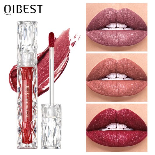 QIBEST Shimmer Lip Gloss Diamond Glitter Lip Tint Waterproof Long Lasting Matte Liquid Lipstick Red Purple Lipgloss Women Makeup - Seprincess