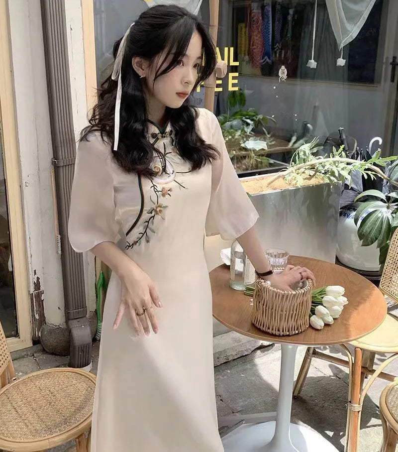 Cheong Sam Modern Chinese Style Qipao Improved Dress Cheongsam Long High-end Half Sleeve Young Ladies Modern Qi Pao Dress Woman - Seprincess