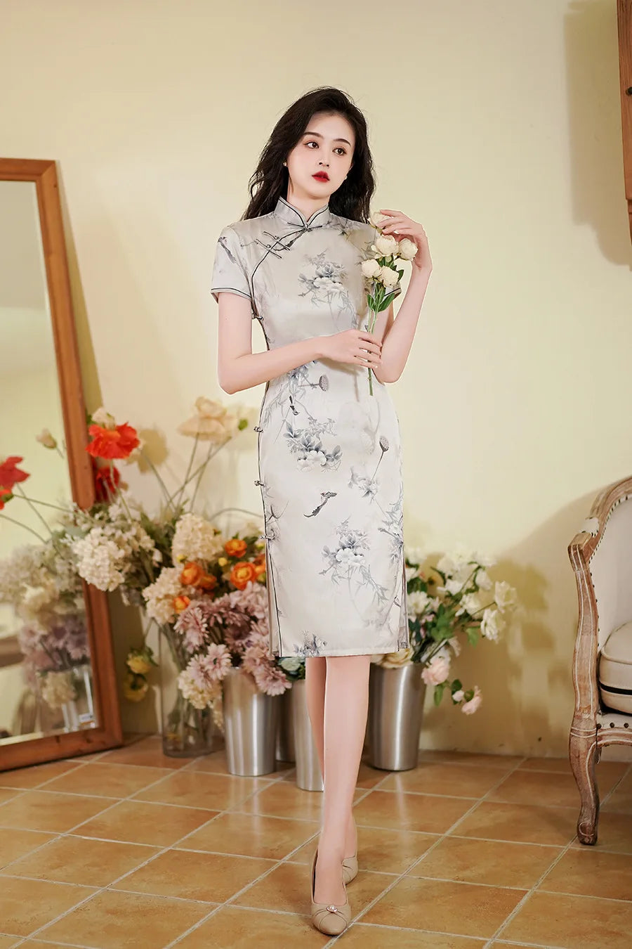 Chinese Style Dresses Women Green Print Cheongsams Elegant Chinese Traditional Dress Satin Vestido Chino Oversize 3Xl4Xl Qipao - Seprincess