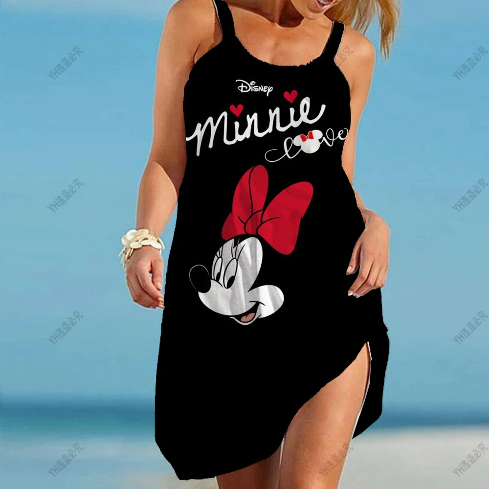 2024 New Big Swing Off Shoulder Loose Sundress S-3xl Summer Dresses Disney Mickey Mouse Strap Beach Dress For Women - Seprincess