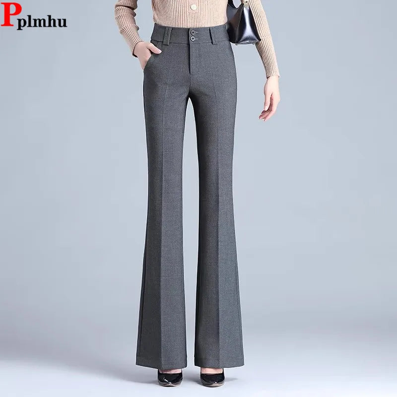 High Waist Ol Flare Suits Pants Korea Casual Strecth Office Ankle-length Pantalones Slim Women Elegant Broek Boot Cut Spodnie