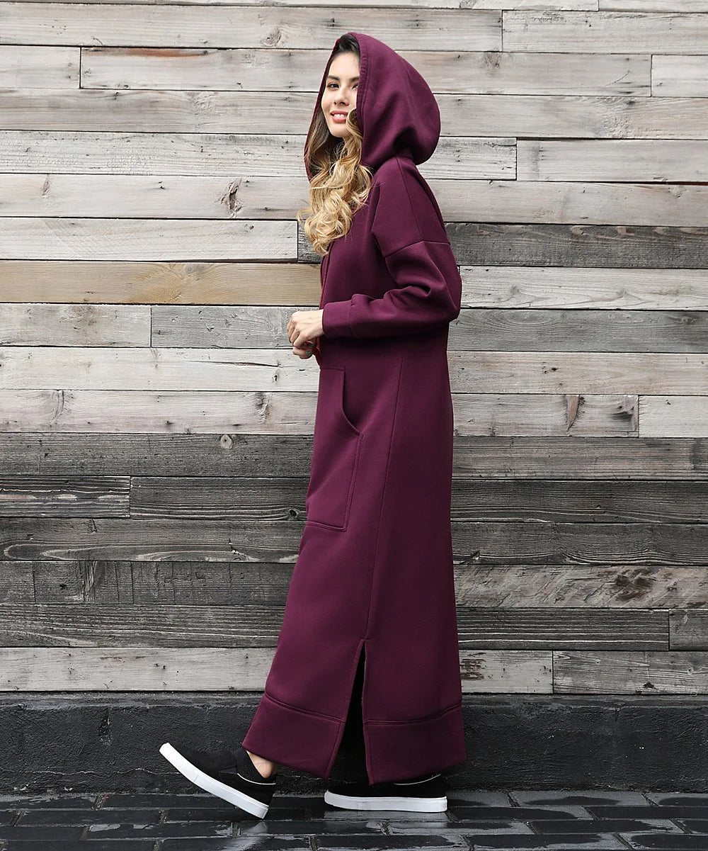 Autumn Winter Women's Loose Knitted Hooded Long Dress Plush Warm Casual Large Pocket Dresses For Women - Seprincess