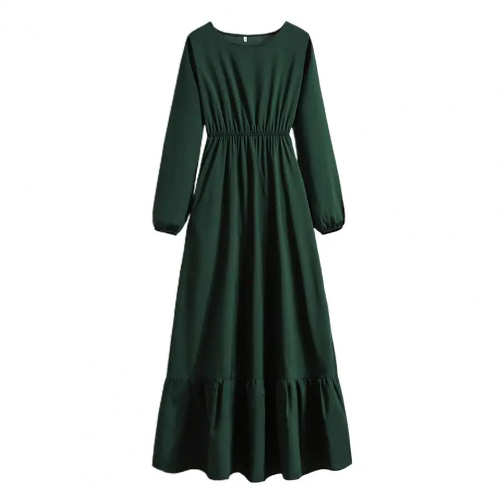 Women Spring Fall Dress Pleated Long Sleeve Round Neck High Waist Loose Hem Dress-up A-line Patchwork Lady Maxi Dress Female Clo - Seprincess