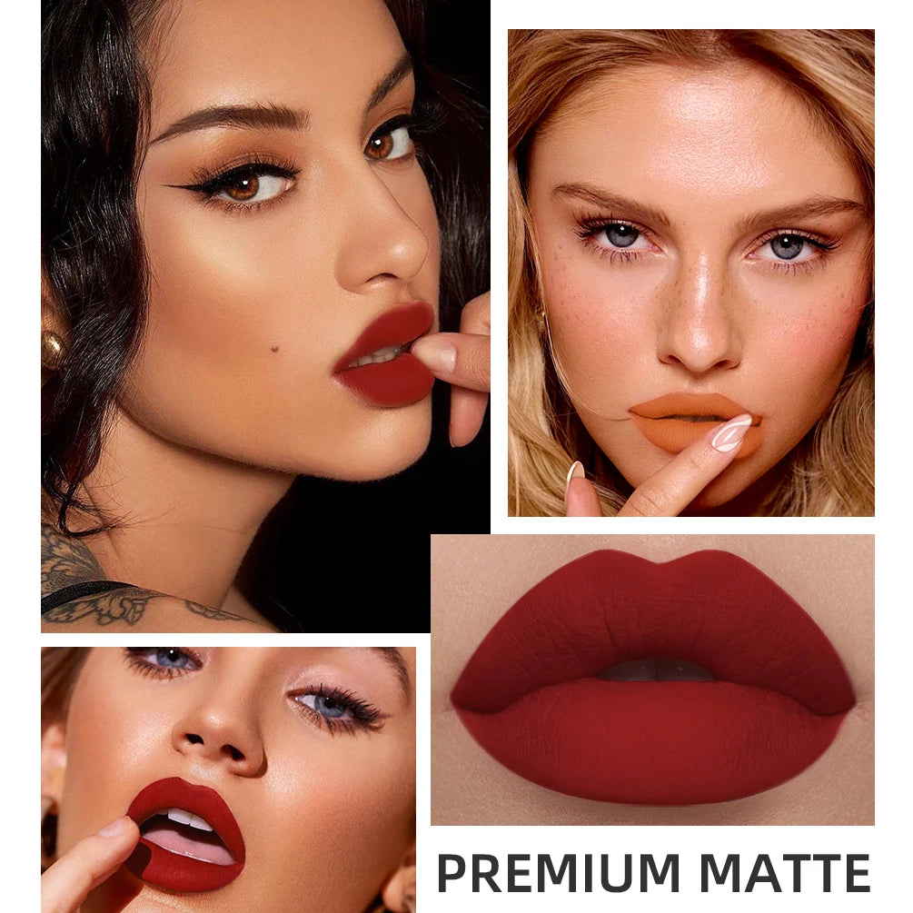 QIBEST Liquid Lipstick Waterproof Velvet Nude Matte Sexy Red Lip Gloss Long Lasting Nonstick Lip Stain Makeup 24 Colors Hots - Seprincess