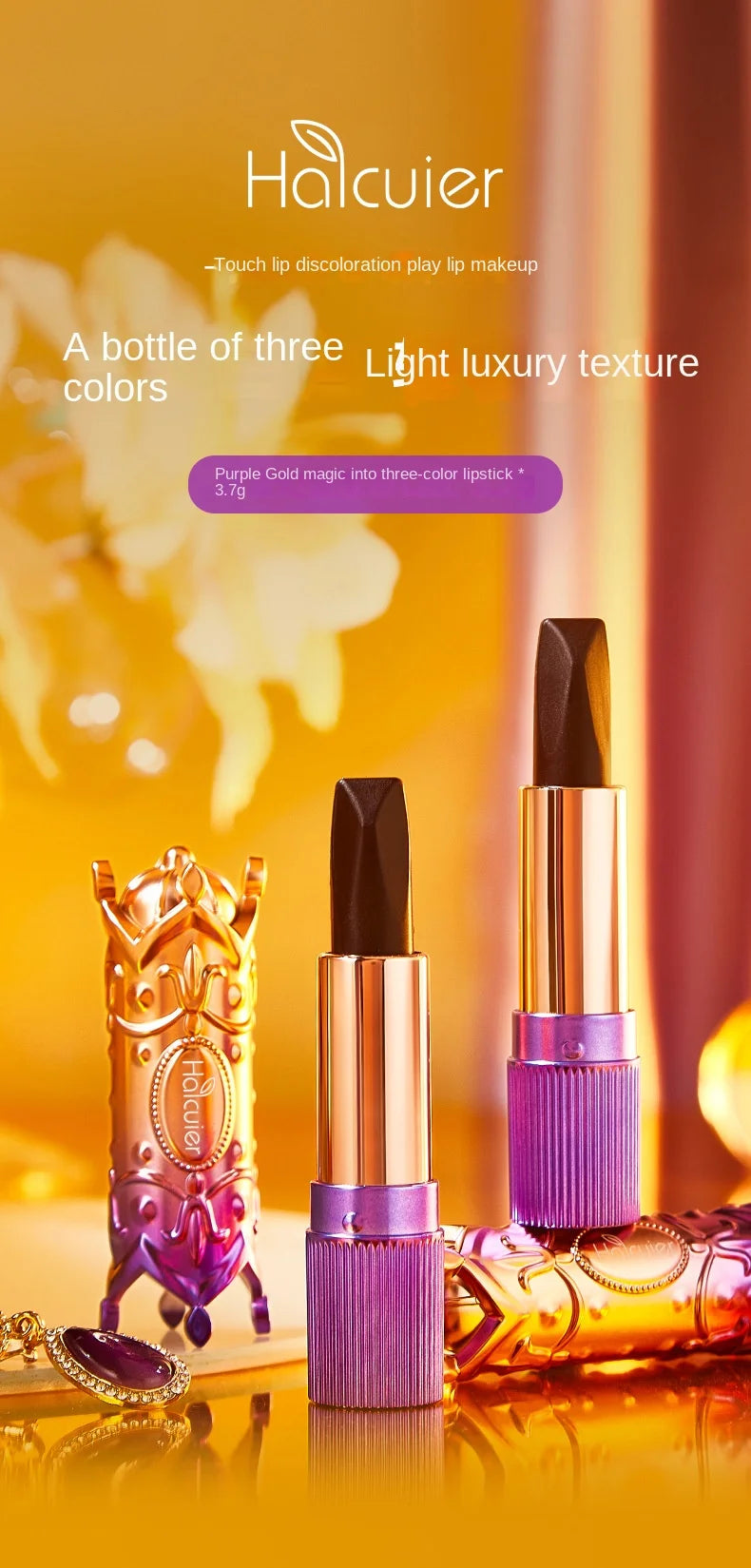 Purple Golden Magic Change 3Color Lipstick Temperature Change Color Complexion Improvement Moisturizing Not Oily No Stain on Cup - Seprincess