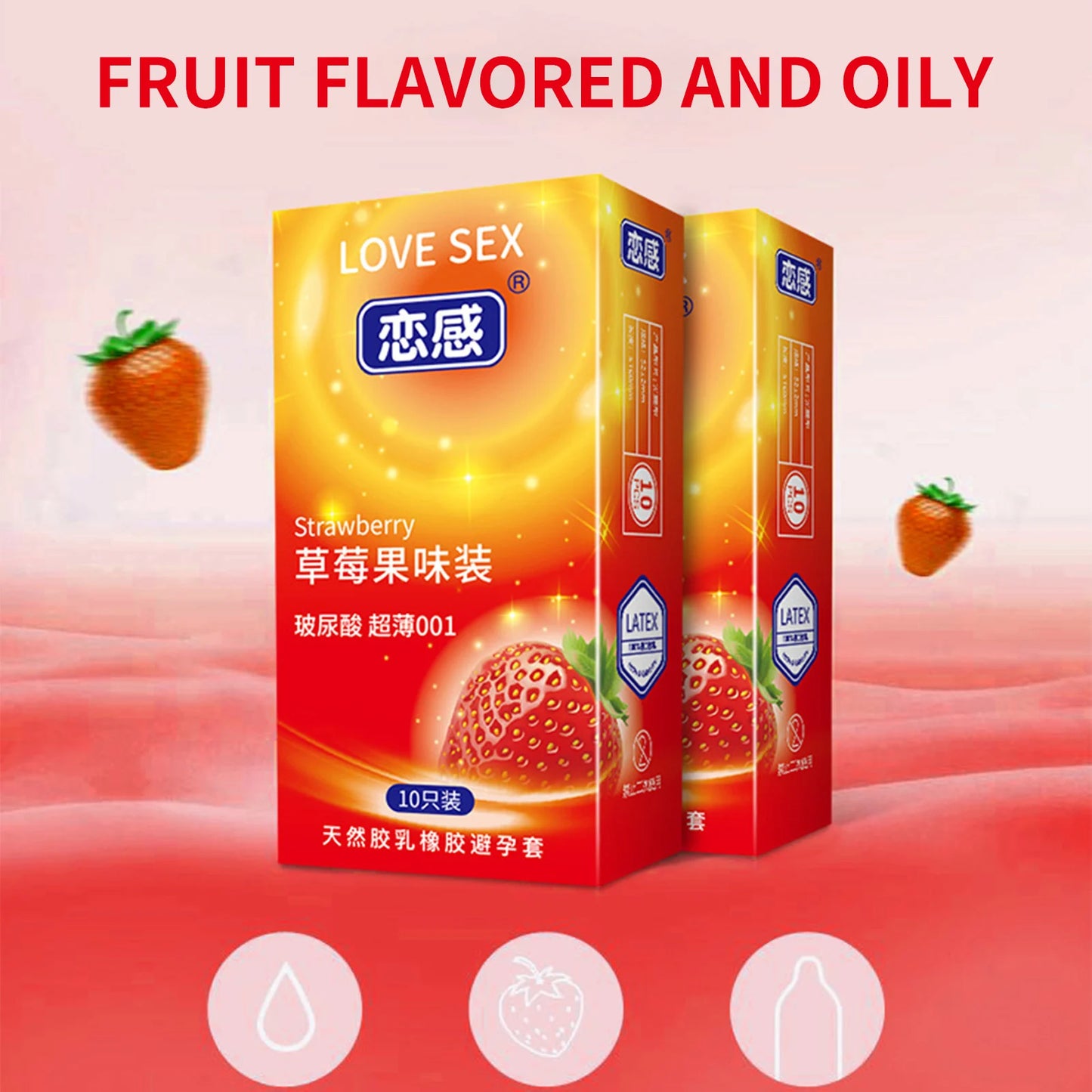 10PCS Oral Sex Condoms Adults Toys For Men 18+ Strawberry Flavor Penis Sleeve Ultra Thin Smooth Condones for Adult Sex Products - Seprincess