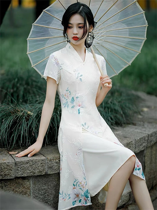 Summer Short-sleeved Improved Qipao Dress for Women Young Girl Daily Mid-length Slim Aodai Cheongsam Chinese Traditional Vestido - Seprincess