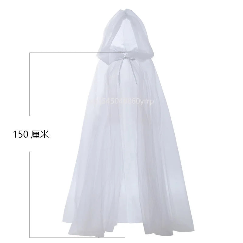 Women Medieval Fairy Shawl Cape Chiffon Gothic Wicca Robe Black White Cosplay Victorian Dress Cloak Halloween Costume for Women - Seprincess