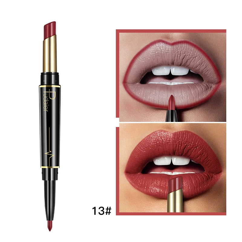 Pudaier Makeup 2 in 1 Matte Lipstick & Lip Liner Nude Lip Stick Pencil Make up Cosmetics Lip Balm Matt Cream Lipbalm Lipliner - Seprincess