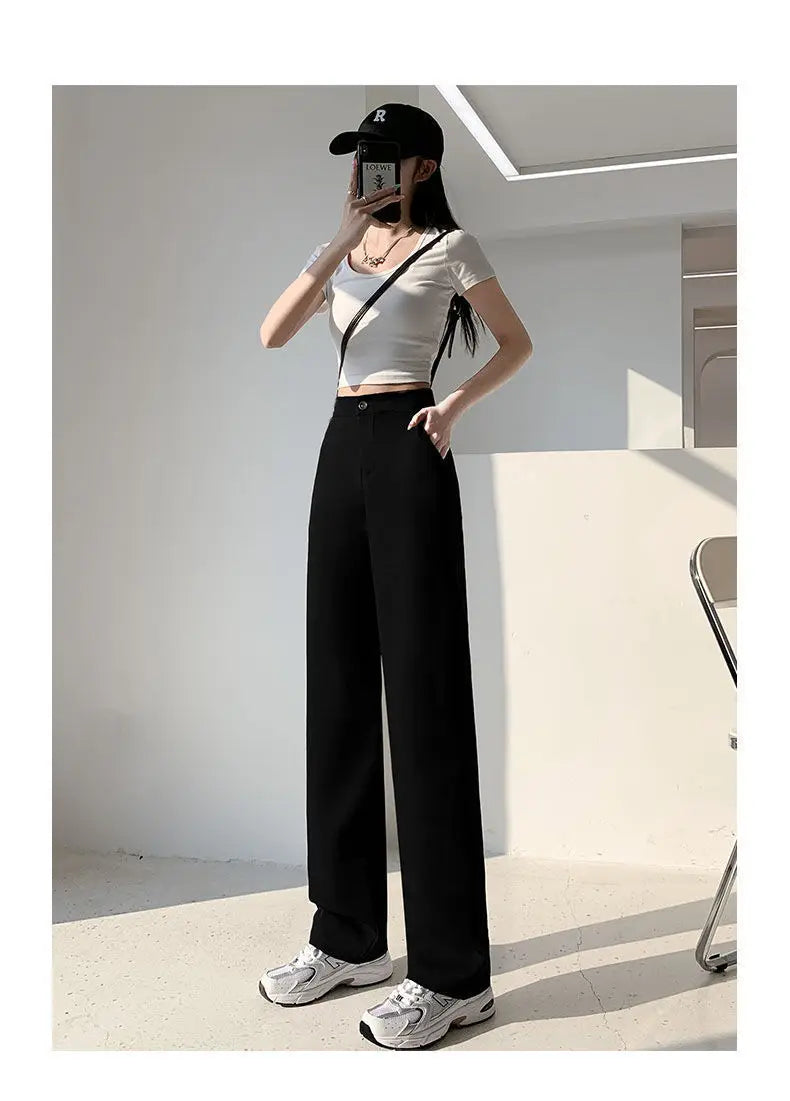 Women Solid Color Straight Pants Spring Autumn Casual Long Pants With Elastic waist Female Basic OL Full Trousers