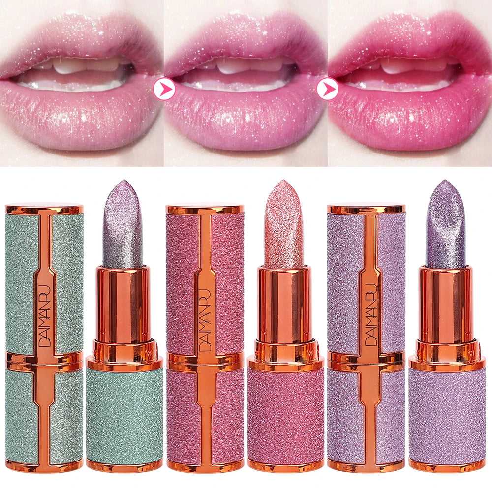 Glitter Matte Temperature Change Lipstick Waterproof Long Lasting Diamonds Lipsticks Non Stick Red Pink Lip Tint Makeup Cosmetic - Seprincess