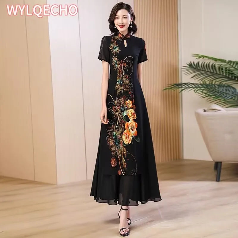 2024 chinese dress qipao oriental party qipao dress chinese style modern cheongsam embroidery vintage a line cheongsam dress - Seprincess