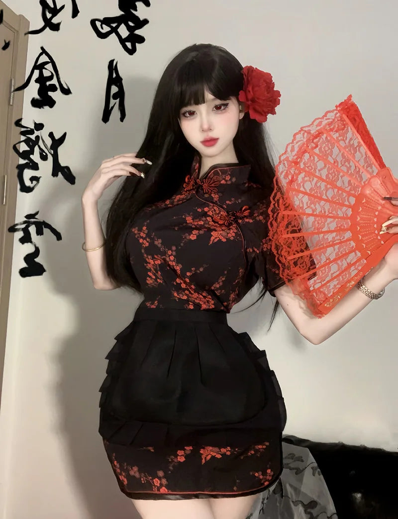 Sexy Chinese Women Cheongsam Cute Maid Role Play Outfit Apron Dress Uniform Kawaii Anime Little Chef Qipao Cosplay Costume - Seprincess