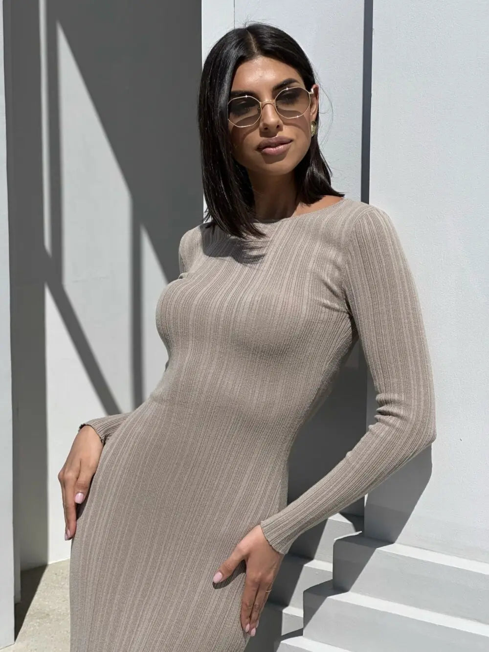 Autumn Long Sleeve Knitted Maxi Dress Women Elegant Sexy Pit Strip O-Neck Bodycon Evening Party Dresses 2024 Lady Casual Dress - Seprincess