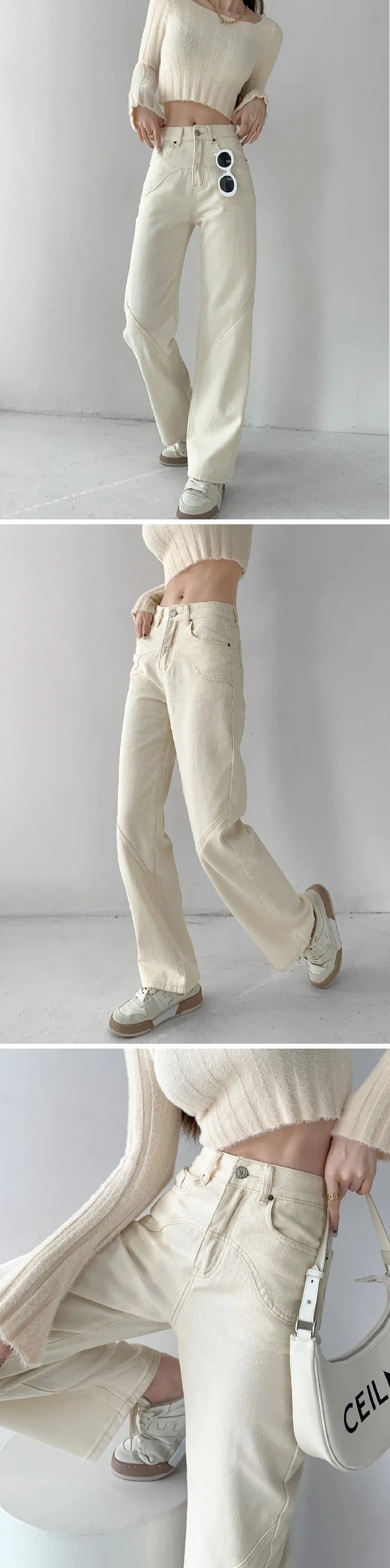 ZHISILAO Beige Straight Jeans for Women Vintage Casual Wide Leg High Waist Full Length Denim Pants Streetwear 2023