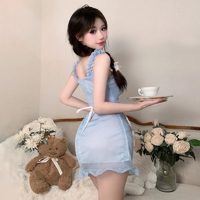 Dress Lace lace tight fitting maid outfit uniform seductive bag hip skirt Women's dress traffic store Party dress - Seprincess