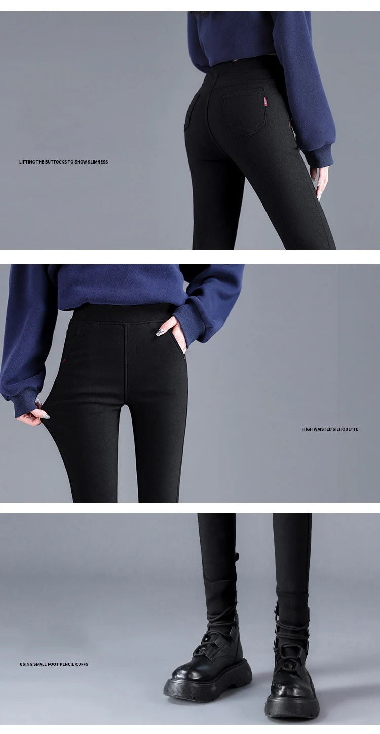 BIVIGAOS New Spring Autumn Skinny Stretch Black Pencil Pants Women Slim Casual Woven Leggings Jeans Korean Pocket Magic Pants