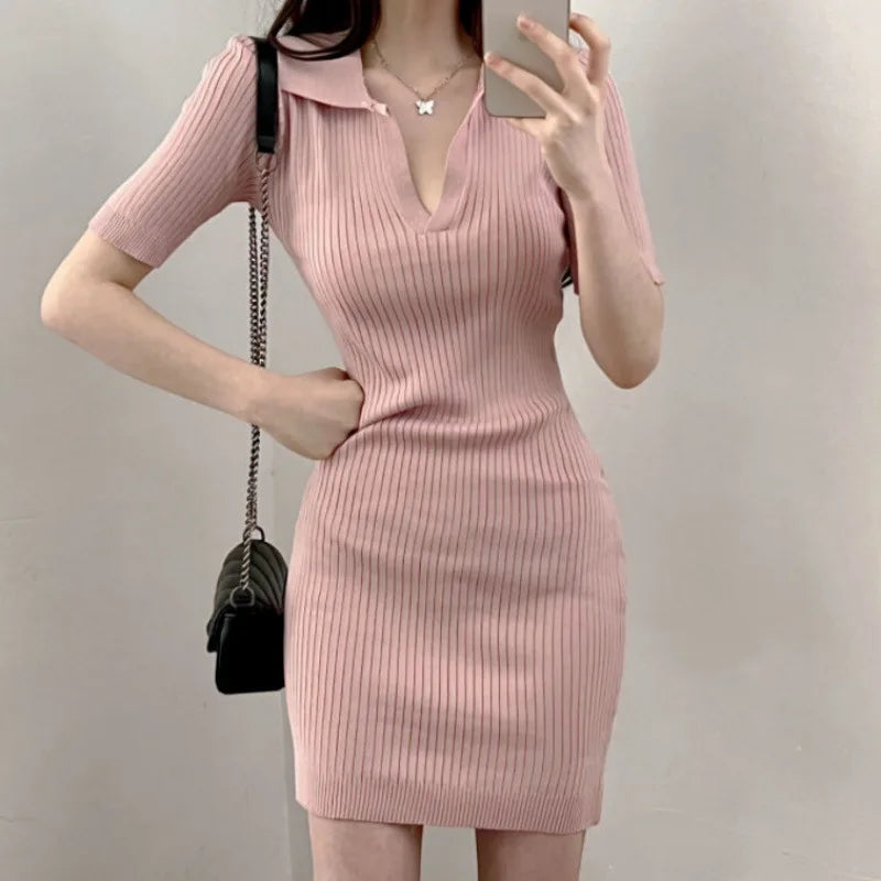 Summer Short Sleeve Dress Women Slim Knitting Female Clothes Streetwear Vacation Casual Soft Sweet Sexy Korea Fashion Dress 2024 - Seprincess