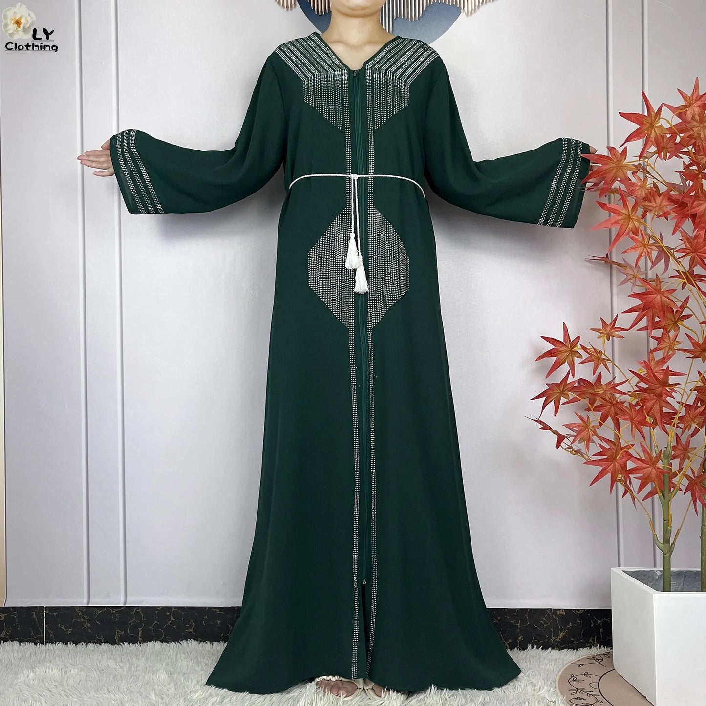 2024 For Women Elegant Dresses Dubai Party Outfits Long Sleeved Chiffon Dashiki Muslim Women Robe Open African Abaya Clothing