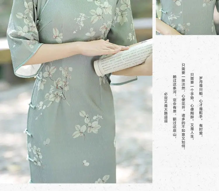 New Summer Vintage Elegant Cheongsam Chinese Traditional Qipao Mid Sleeve Dress for Women Clothing - Seprincess