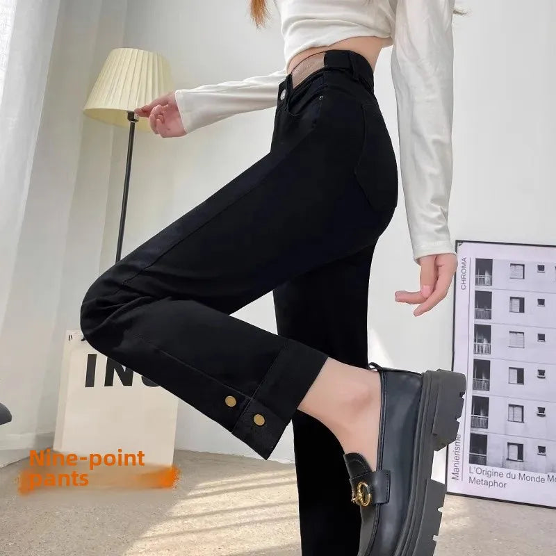 Grey Concrete Jeans Women's Loose-Fit High-Waisted Petite Straight-Leg Pants Summer Thin Style Casual Ladies Trousers