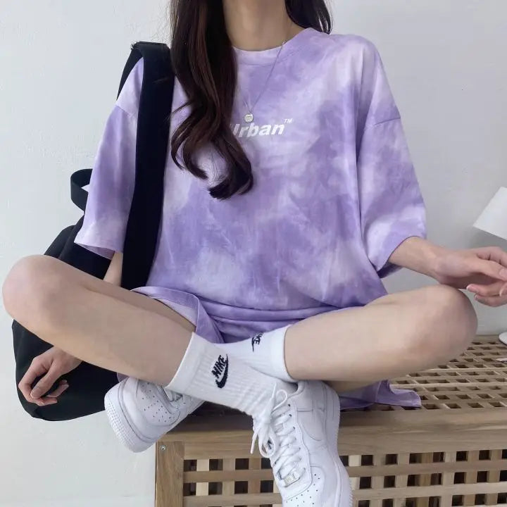 Women T-Shirt Shorts Suit Set Casual Tie Dye Loose tshirt and wide leg middle shorts with pockets female Soft Summer Shorts Sets - Seprincess