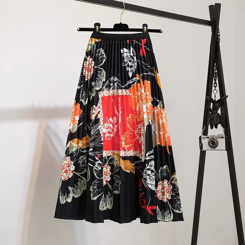 Pleated Skirt Women Summer 2022 New  Print Cartoon Pattern  Elastic Women Skirt Big Swing Party Holiday High Waist Skirts - Seprincess