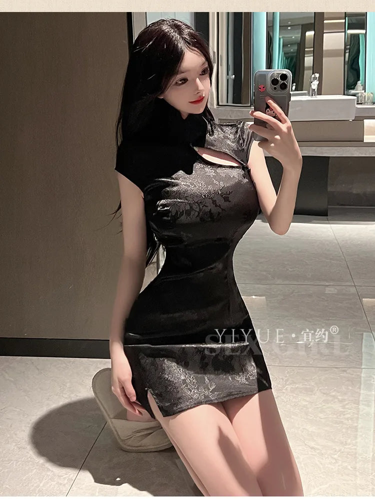 Vintage Chinese Traditional Cheongsam Skirt Sexy Chinese Mini Slim Split Dress Cosplay Costume Women Classic Tight Qipao Outfit - Seprincess