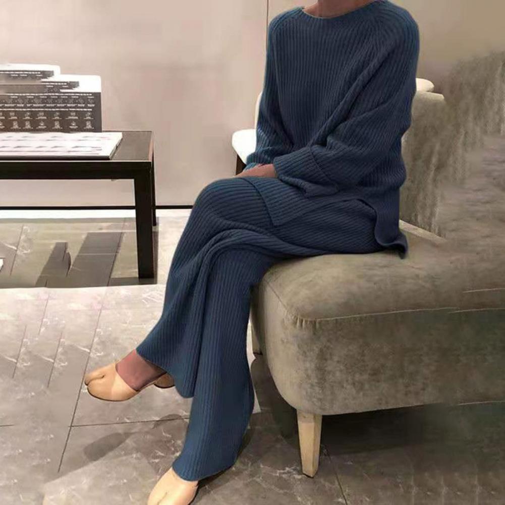 Women Elegant Sweater Suit Elegant Knitted Two Pieces Set Autumn Winter Oversized Pullover and Trousers Suit Female Outfits 2022 - Seprincess