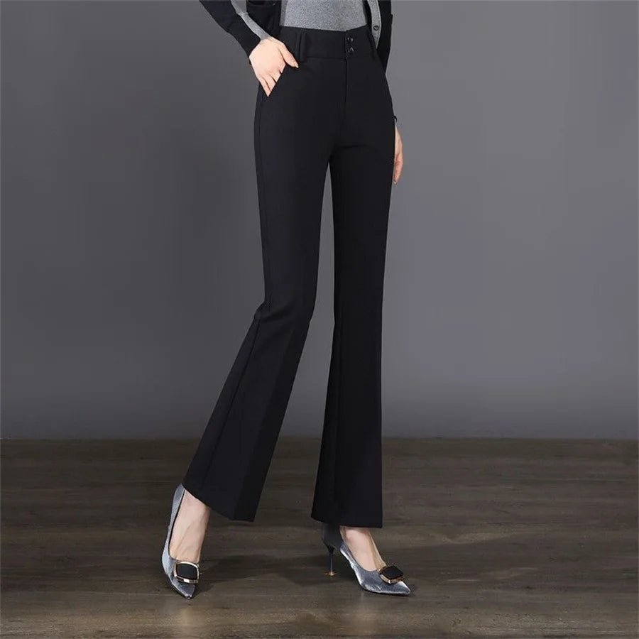 High Waist Ol Flare Suits Pants Korea Casual Strecth Office Ankle-length Pantalones Slim Women Elegant Broek Boot Cut Spodnie