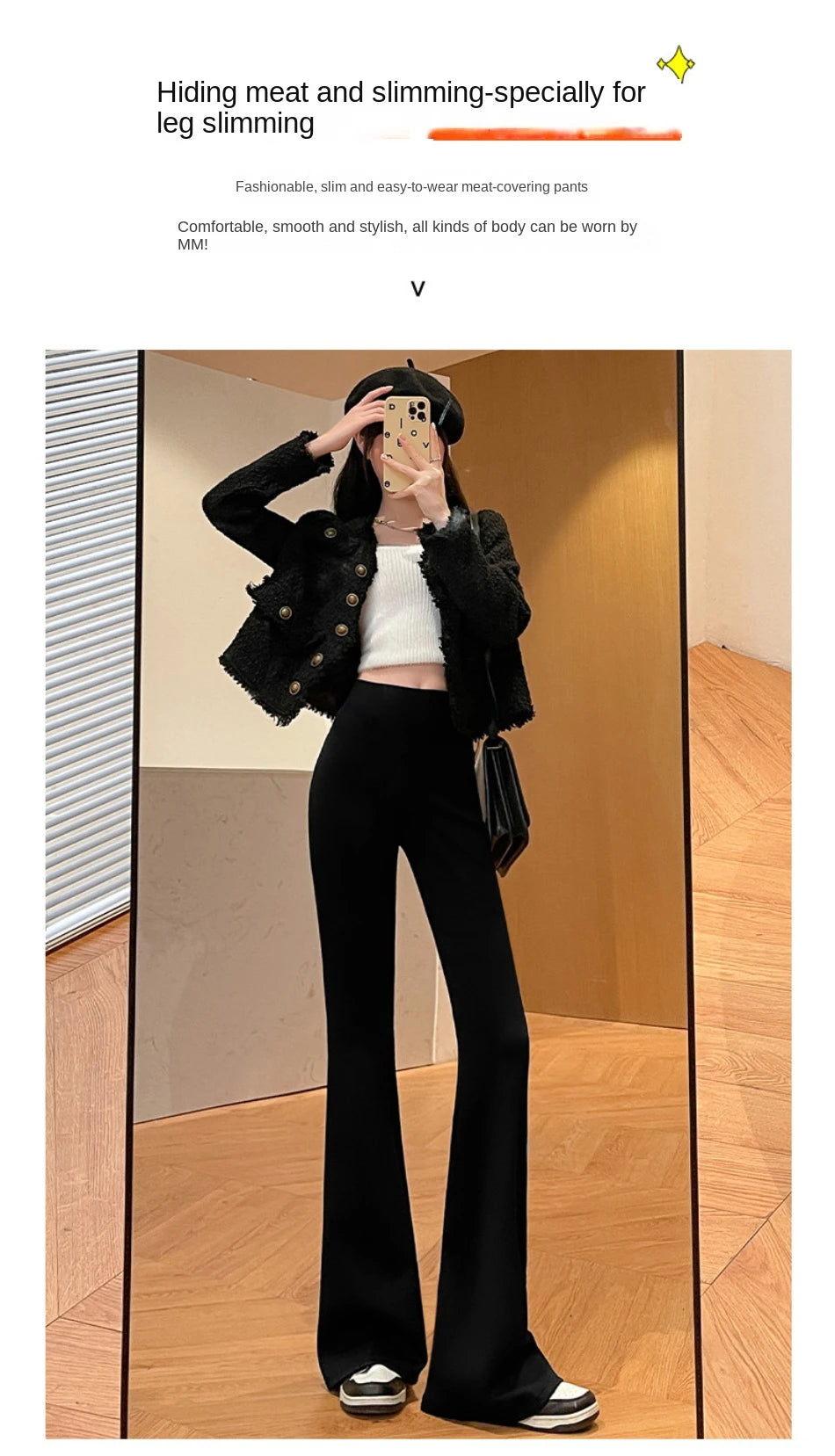 Women's Pants Slim Bell-bottoms High Waist Jeans Autumer Winter Warm Thickened Korean Fashion Y2k Casual Leggings Plush Pants