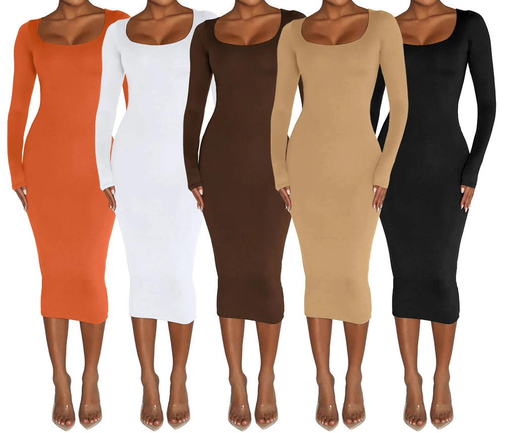 Long Sleeve Bodycon Women's Dress Sexy Party Bandage Long Dresses Thick Differentcolor - Seprincess